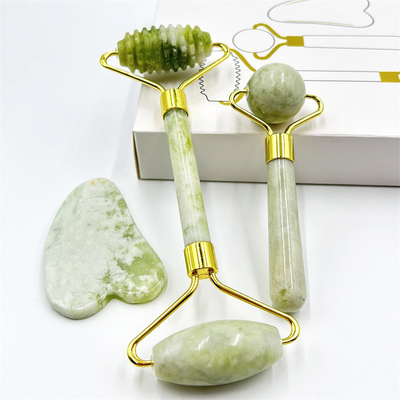 Home Jade Roller with Natural Xiuyan Stone Beauty Green Face Ice Roller และกล่องที่กําหนดเอง