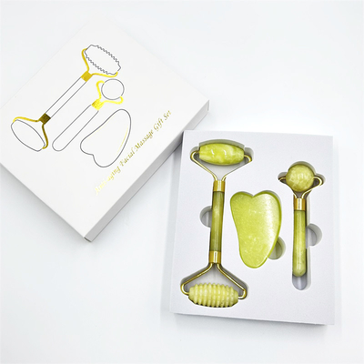 Home Jade Roller with Natural Xiuyan Stone Beauty Green Face Ice Roller และกล่องที่กําหนดเอง