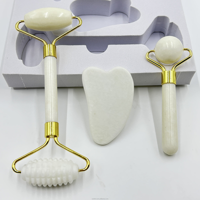 100% ของธรรมชาติ Xiuyan Stone Jade Roller Gua Sha Set สําหรับการยกหน้าและผิวหนังกระชับ