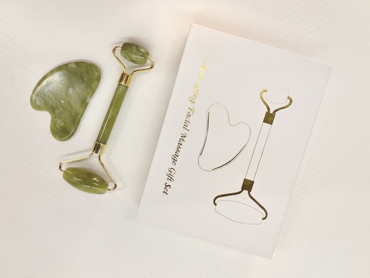 2024 Double Head Xiuyan Stone Jade Roller และ Gua Sha Set สําหรับการดูแลผิวหนัง กันน้ํา ใช่